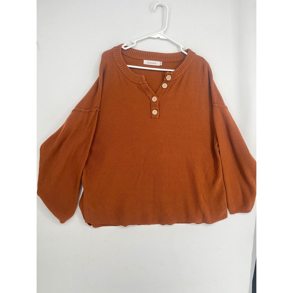 ANRABESS Womens Henley Sweater Oversized Textured Knit Burnt Orange Rust Size XL